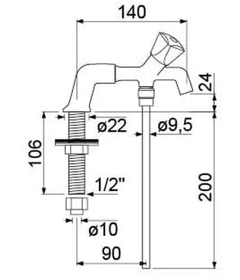 standkraan bierspoelkraan voor 1 spoelbak 1/2" uitlooplengte 140mm uitloophoogte 24mm - afbeelding 2