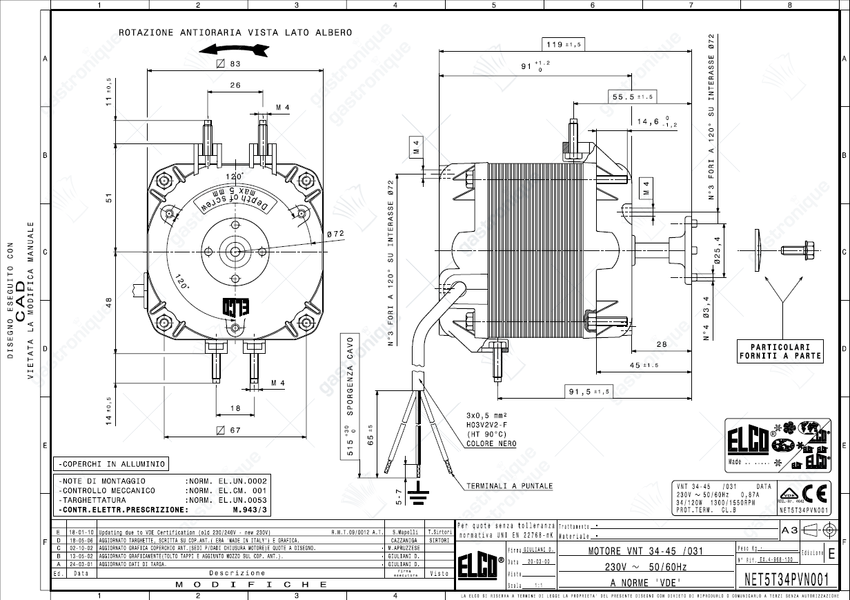Ventilatormotor ELCO VNT34-45/031 34W 230V 50/60Hz Gleitlager L1 55,5mm L2 91,5mm L3 119mm - Bild 2