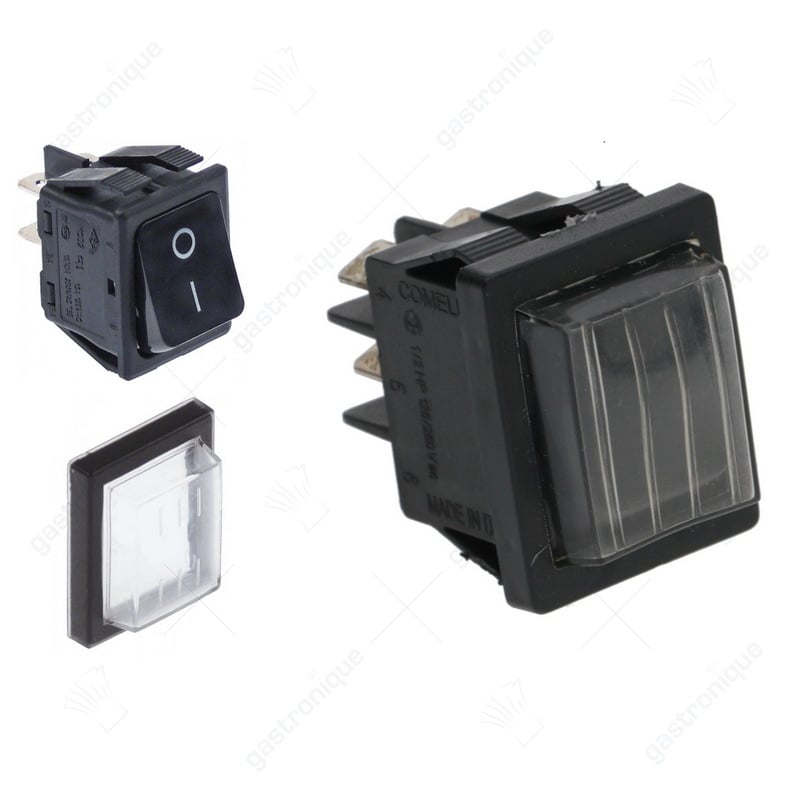 schakelaar inbouwmaat 30x22mm zwart 2NO 230V 10A 0-I aansluiting vlaksteker 6,3mm - Image 1