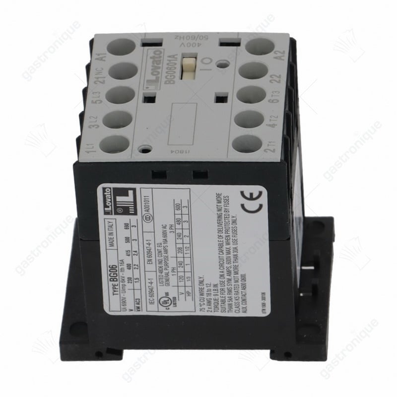Relais AC1 20A 230VAC (AC3/400V) 9A/4kW Hauptkontakt 3NO Hilfskontakt 1NC LOVATO BG0601A - Bild 2