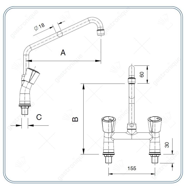 mixing tap 2 hole top mount 155 mm center distance - image 2