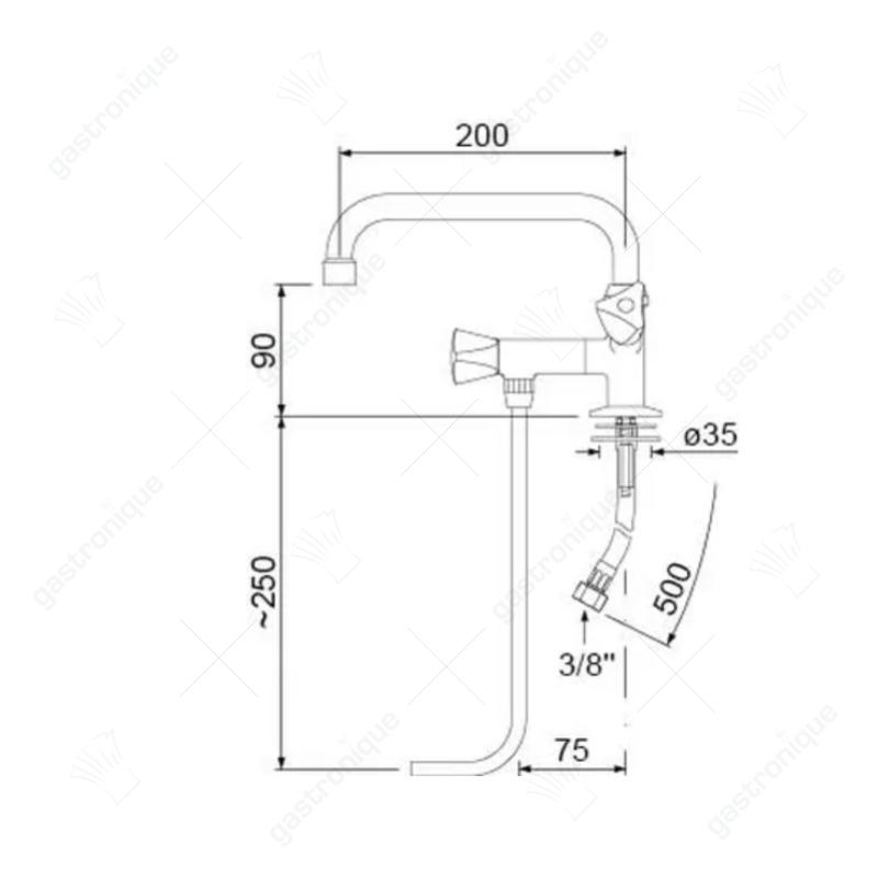 Bier-Spülarmatur für 1 Spüle Hochdruck 3/8" Auslauf Länge 200mm Auslauf Höhe 90mm Oberteil - Bild 2