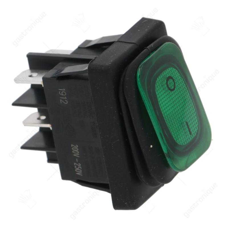 Einbau-Schalter Größe 30x22mm grün 2NO 250V Anschluss Flachstecker 6,3mm mit Gummikragen 0-I - Bild 1