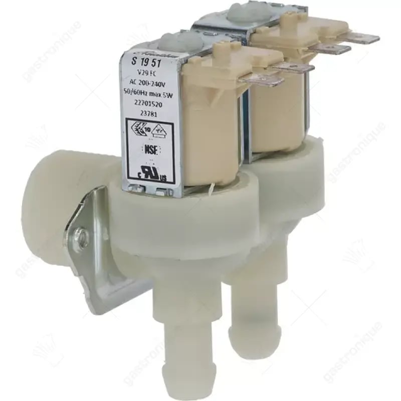 magneetventiel dubbel haaks 230VAC ingang 3/4 uitgang 1,5/2,5l/min TP uitgang 11,5mm - afbeelding 1