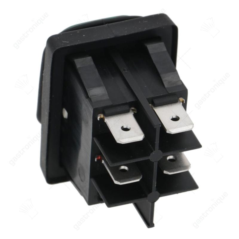 Einbau-Schalter Größe 30x22mm grün 2NO 250V Anschluss Flachstecker 6,3mm mit Gummikragen 0-I - Bild 2