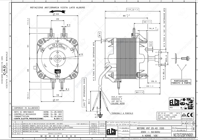 ventilatormotor ELCO 25W 230V 50/60Hz lager glijlager L1 53mm L2 84mm L3 111,5mm B 83mm - Thumbnail 2