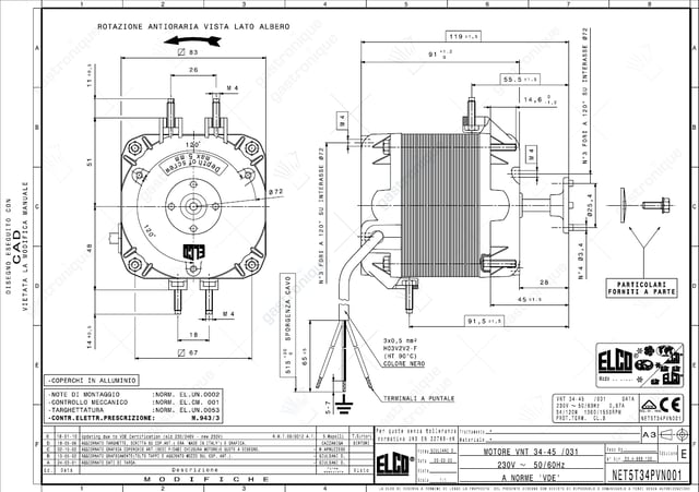 ventilatormotor ELCO VNT34-45/031 34W 230V 50/60Hz lager glijlager L1 55,5mm L2 91,5mm L3 119mm - Thumbnail 2