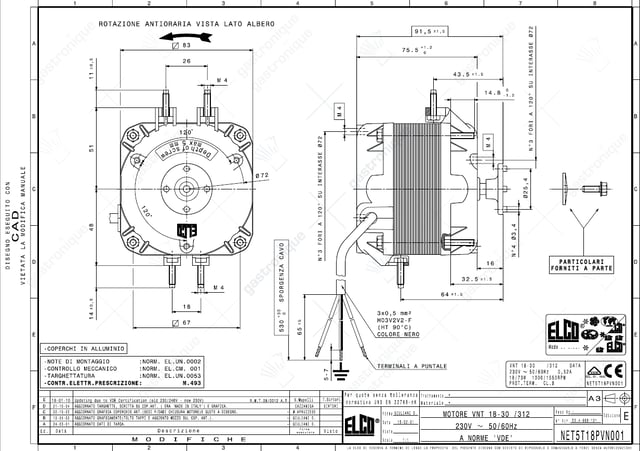 ventilatormotor ELCO 18W 230V VNT 18-30/312 50/60Hz lager glijlager aansluiting kabel 500mm - Thumbnail 2