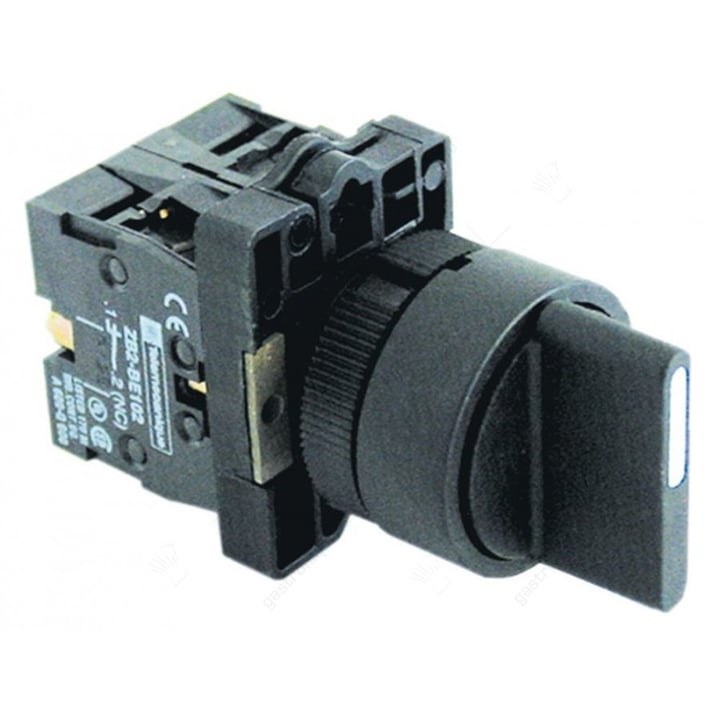 Blue rotary switch Ø 22 mm - 3 pos. 1-0-1 fixed led 24V 2NO