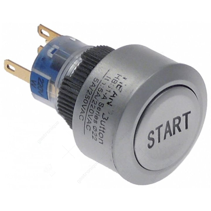 Druckschalter tastend Einbaugröße ø22mm rund silber 1NO/1NC/Signalleuchte 220V 5A beleuchtet START
