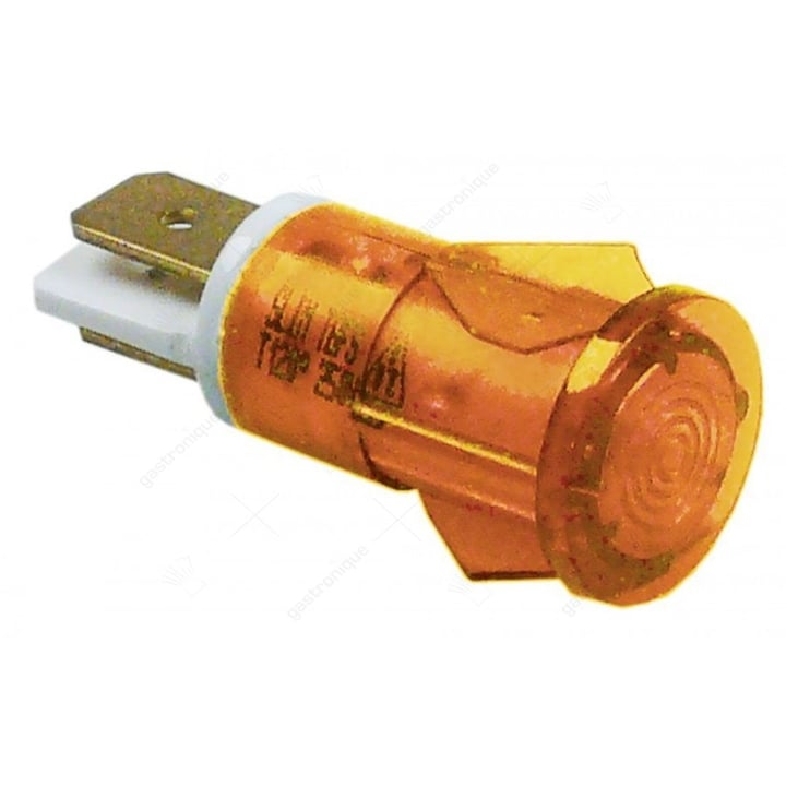 signaallamp ø 13mm geel 230V aansluiting vlaksteker 6,3mm