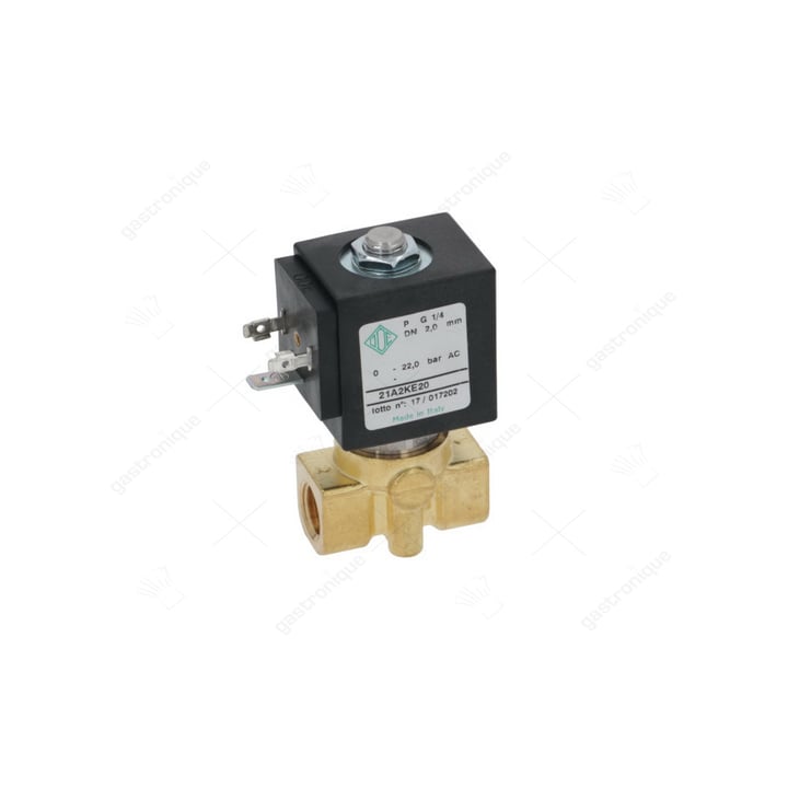 magneetventiel koper 2-weg 230VAC ingang 1/4" uitgang 1/4" aansluiting 1/4" L 44mm ODE-4171-F44