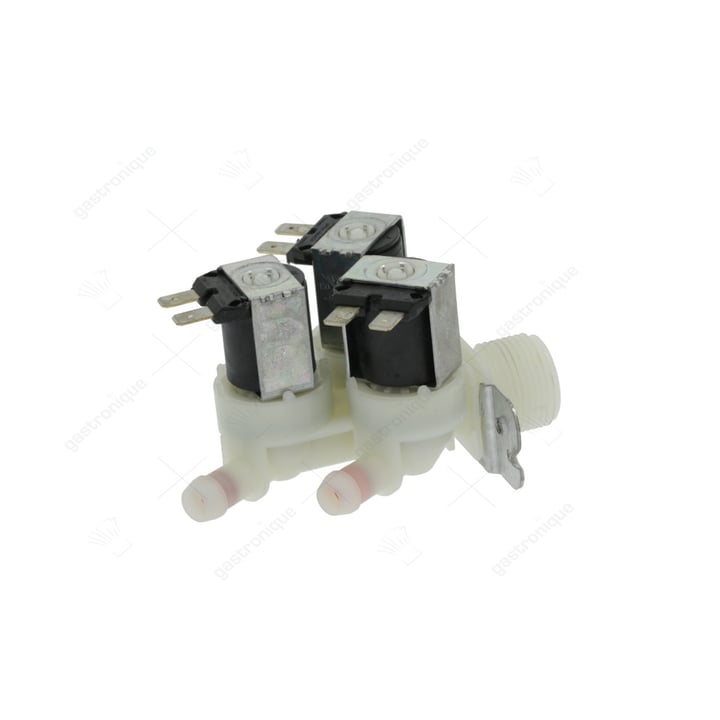 magneetventiel drievoudig recht 230VAC ingang 3/4" uitgang 11,5mm t.max. 90°C ELBI kunststof