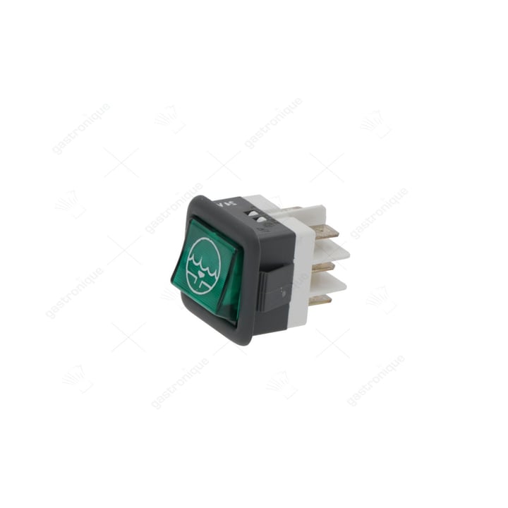 Schakelaar afpompen inbouwmaat 27,8x25mm groen 2CO 24V aansluiting vlaksteker 6,3mm afloop 16A verlicht