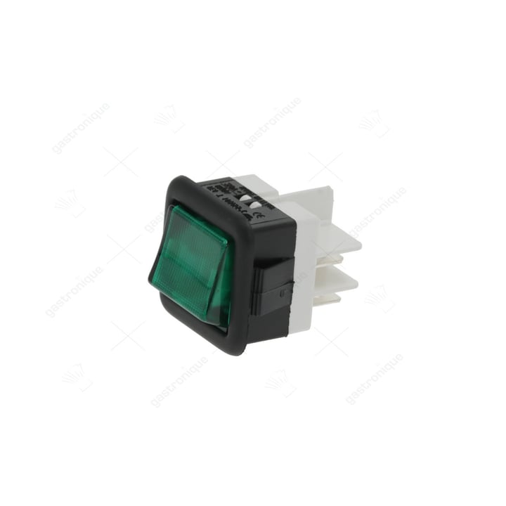 Schalter Einbaumaß 27,8x25mm grün 2NO 250V Anschluss Flachstecker 6,3mm 16A beleuchtet
