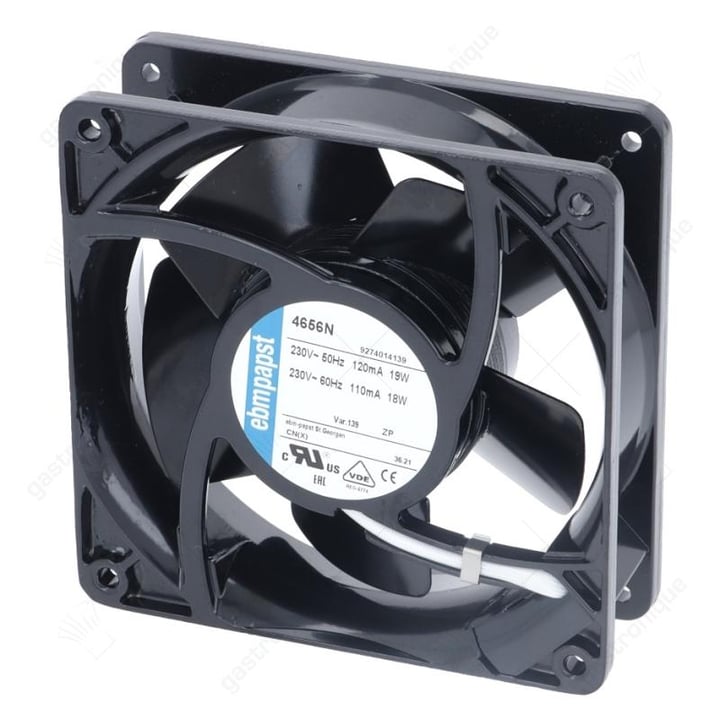 axiaalventilator L 119mm B 119mm H 38mm 230VAC 50Hz 19W lager kogellager EBM PAPST 4656N