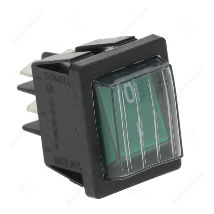 Schakelaar groen I-O met lamp inbouw 30x22 mm