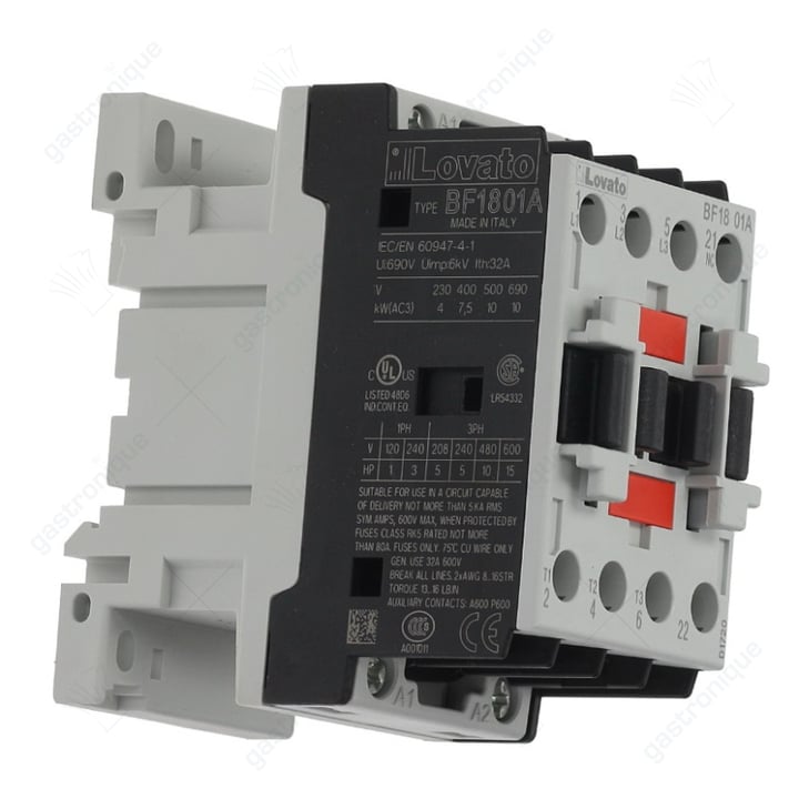 relais AC1 32A 230VAC (AC3/400V) 18A/7,5kW hoofdcontact 3NO hulpcontact 1NC