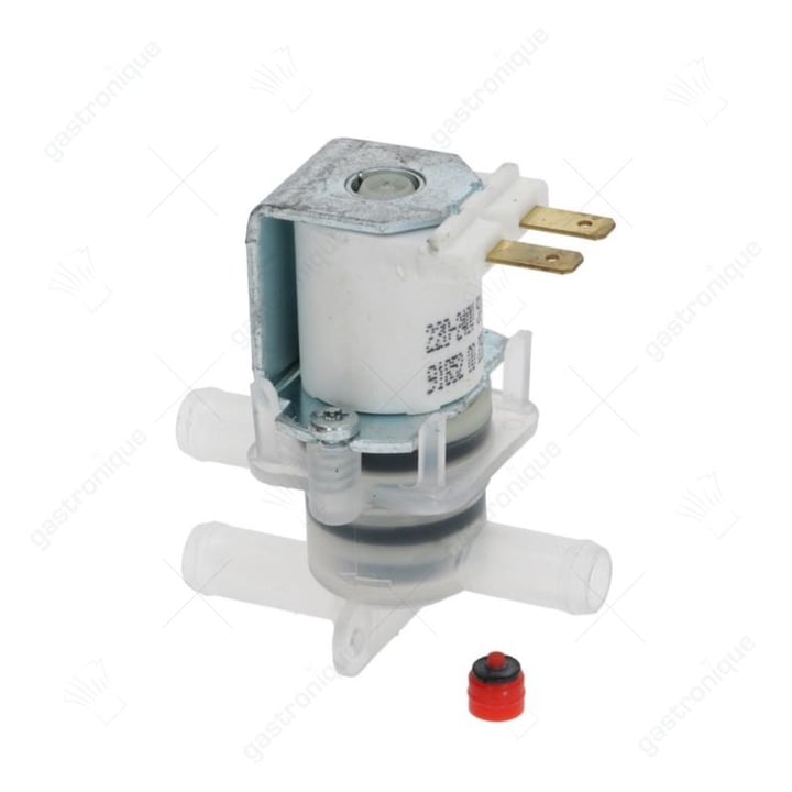magneetventiel dubbel recht 220-240VAC ingang 11mm uitgang 11mm MILANO kunststof uitgang B rood